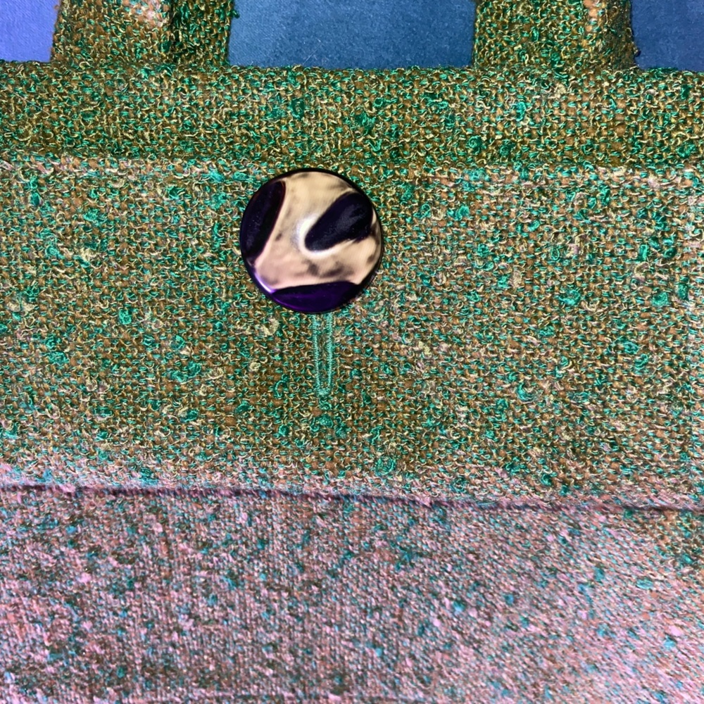Tweed Green Handbag With Matching Clutch New Old Stock Of Vintage Materials - Picture 4 of 7